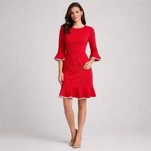 NWT Nanette Lepore Red & White Flounce Sleeve Dress Size 6